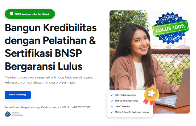 Interface Website Pelatihan & Sertifikasi BNSP Startup Campus